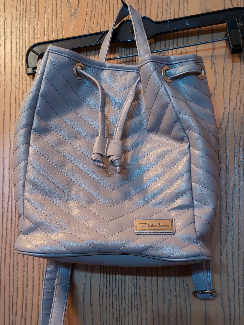 Bella Russo Light Gray Quilted Drawstring Backpack